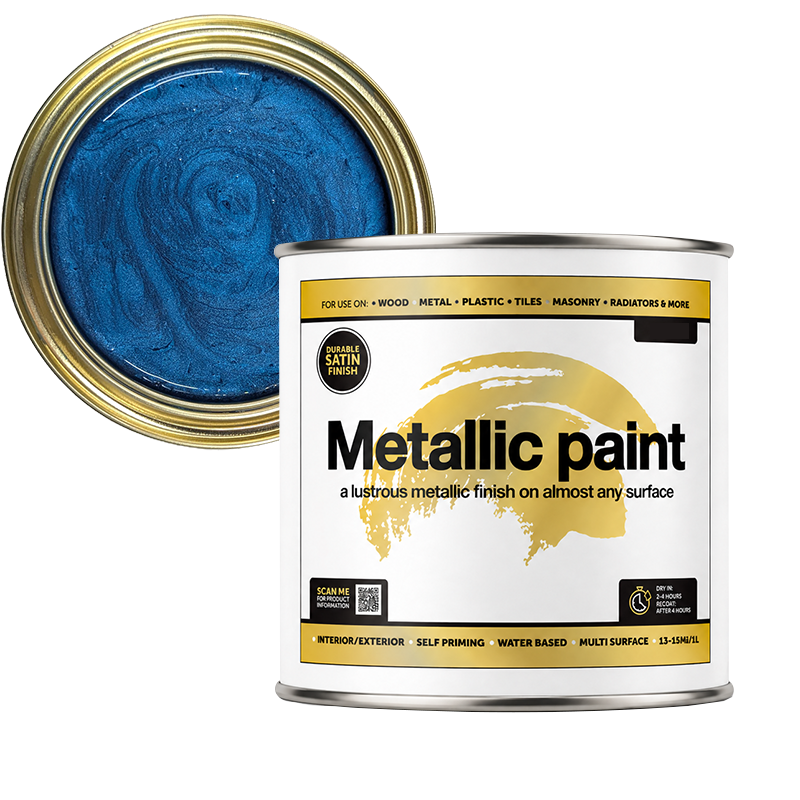 dark blue metallic paint on white background